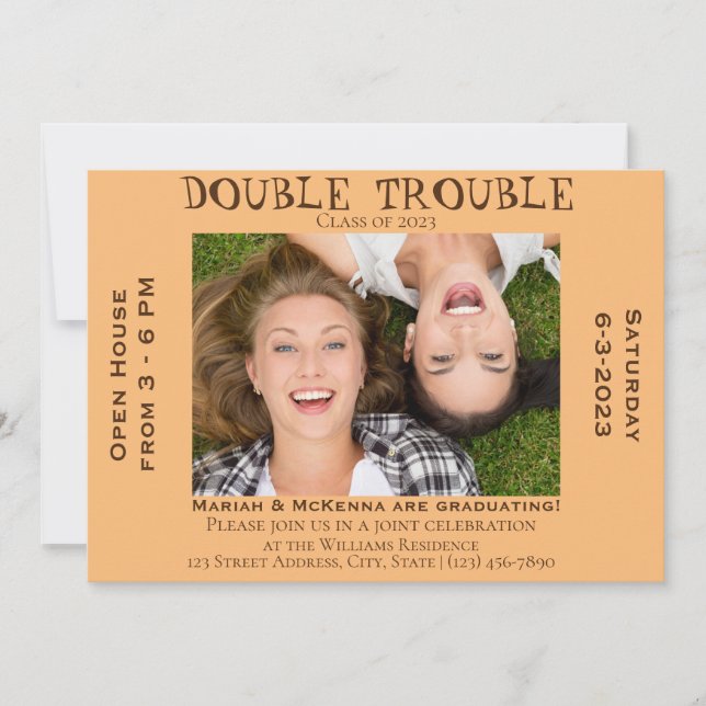 Funny Double Trouble Graduation Party Invitation  (Front)