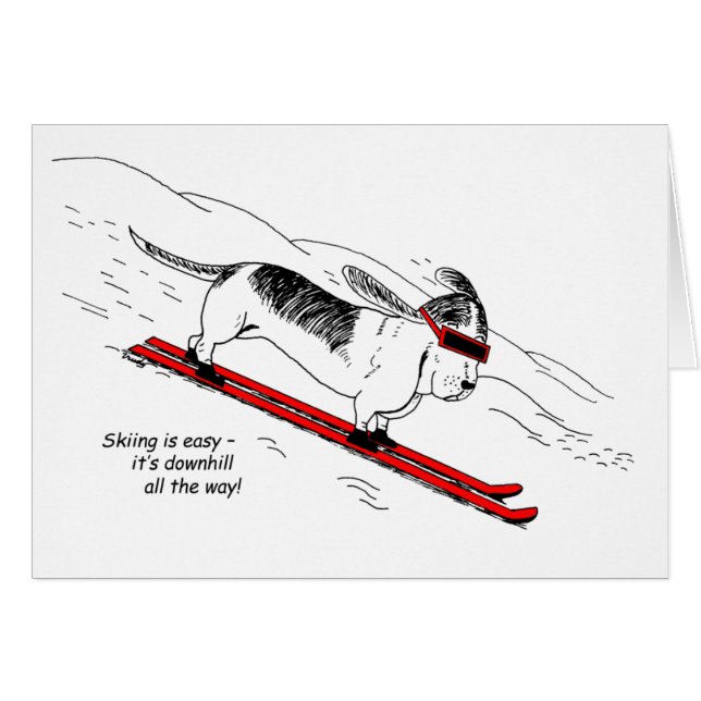 Funny Downhill Skiing Dog Greeting Card  (Front Horizontal)