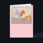 Funny Downward Dog Meets Upchuck Cat Birthday Card<br><div class="desc">Here's a cute and hilarious birthday card featuring a woman doing a downward dog yoga pose while her pet does an upchuck cat move. The perfect card for anyone who loves yoga or cats or both! Thank you for choosing this original design by © Chuck Ingwersen. I’m an independent artist,...</div>
