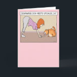 Funny Downward Dog Meets Upchuck Cat Birthday Card<br><div class="desc">Here's a cute and hilarious birthday card featuring a woman doing a downward dog yoga pose while her pet does an upchuck cat move. The perfect card for anyone who loves yoga or cats or both! Thank you for choosing this original design by © Chuck Ingwersen. I’m an independent artist,...</div>