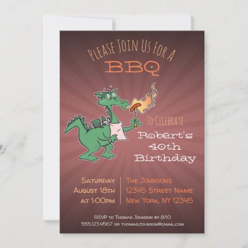 Funny Dragon BBQ Party Invitaion Invitation