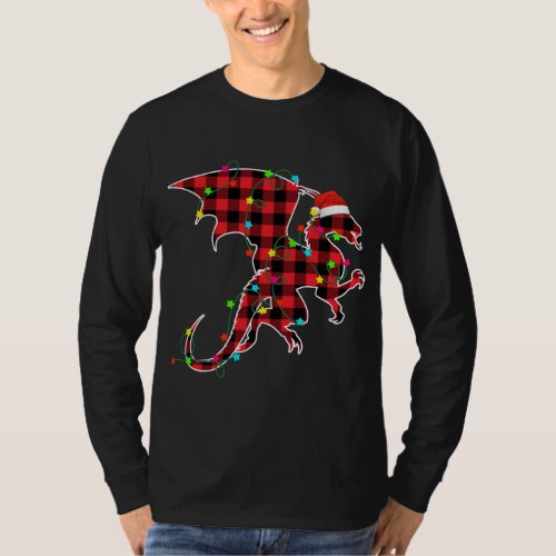 Funny Dragon Christmas Tree Red Plaid Xmas Animals T_Shirt