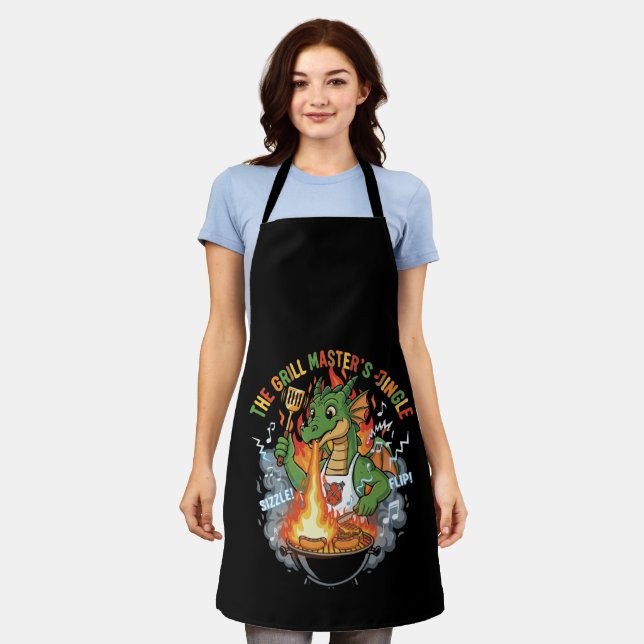  Funny Dragon Grill Master BBQ & Grilling Cartoon Apron (Worn)