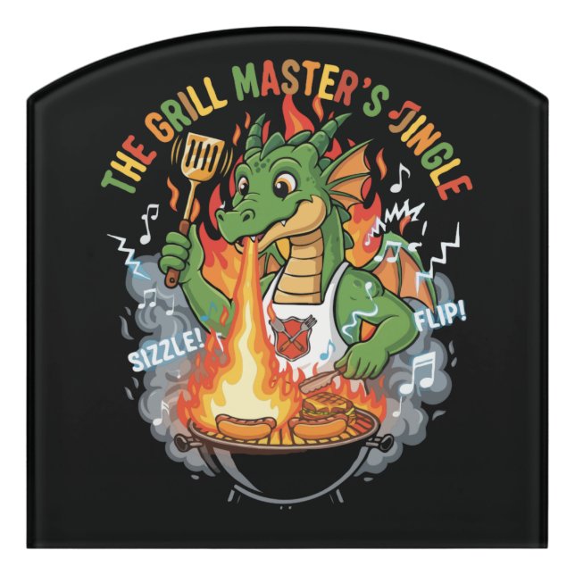  Funny Dragon Grill Master BBQ & Grilling Cartoon Door Sign (Contour Front)