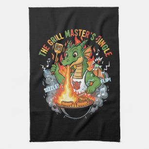 Funny Dragon Grill Master BBQ & Grilling Cartoon Kitchen Towel