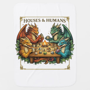 Funny Dragon Houses and Humans Fantasy Art Baby Blanket
