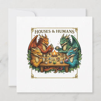 Funny Dragon Houses and Humans Fantasy Art Invitation