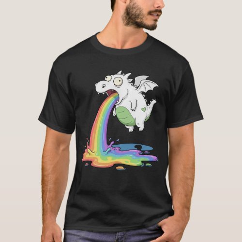 Funny Dragon Puking Rainbow Cartoon T-Shirt