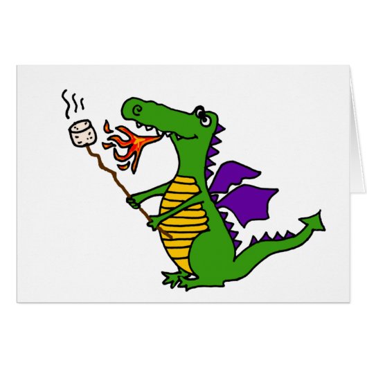 Funny Dragon Roasting Marshmallows Cartoon Cards (Front Horizontal)