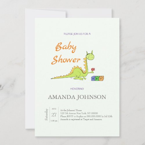 Funny Dragon with dice Baby Shower Invitation 