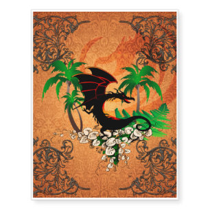 Funny dragon with palm and flowers temporary tattoos