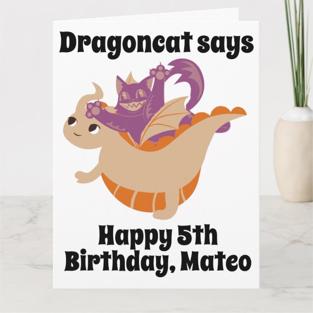 Funny Dragoncat Personalized Birthday Card (Front)