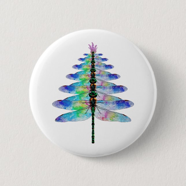 Funny Dragonfly Christmas Tree Button (Front)
