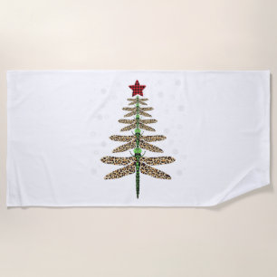 Funny Dragonfly christmas tree ornaments leopard Beach Towel