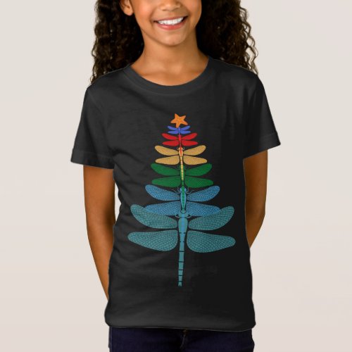 Funny Dragonfly Christmas Tree Xmas Watercolor Gif T_Shirt