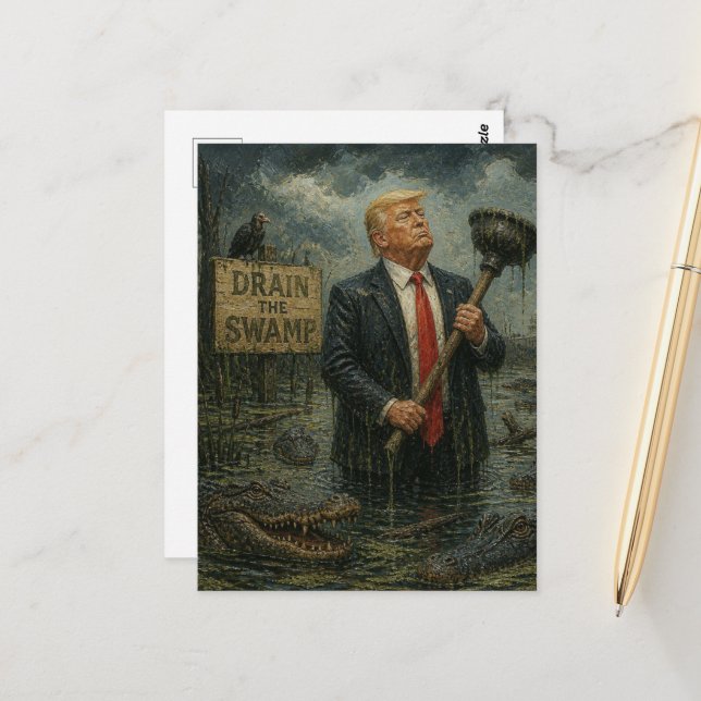 Funny Drain the Swamp Postcard (Front/Back In Situ)