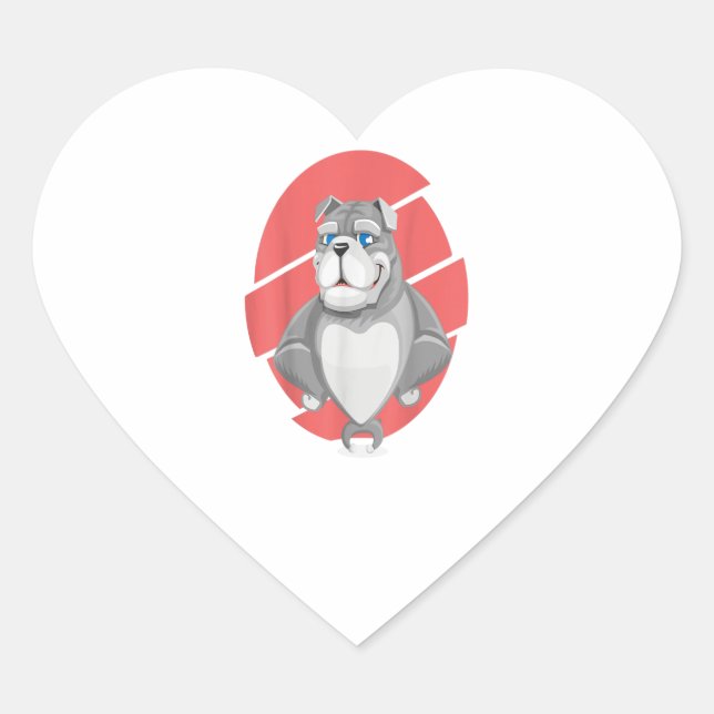 Funny Drawing of Bulldog Gift Heart Sticker (Front)