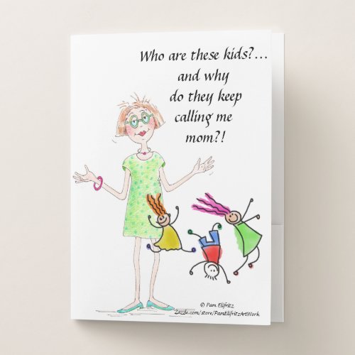 Funny drawing of mother perplexed by her children pocket folder