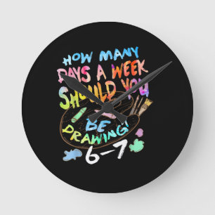 Funny Drawing Sketching Artist Round Clock