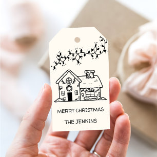 Funny Drawn Gingerbread House Christmas Party Gift Tags
