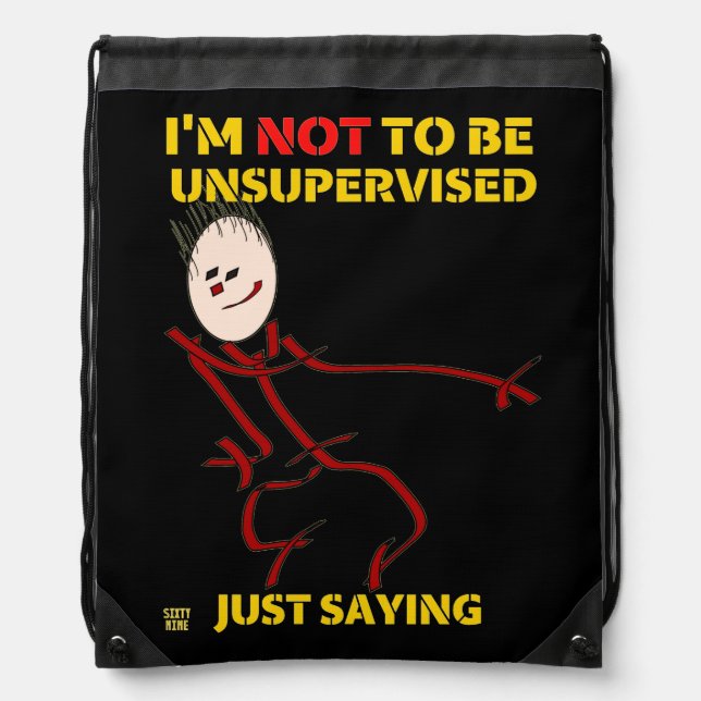 funny drawstring backpack  "UNSUPERVISED" (Front)