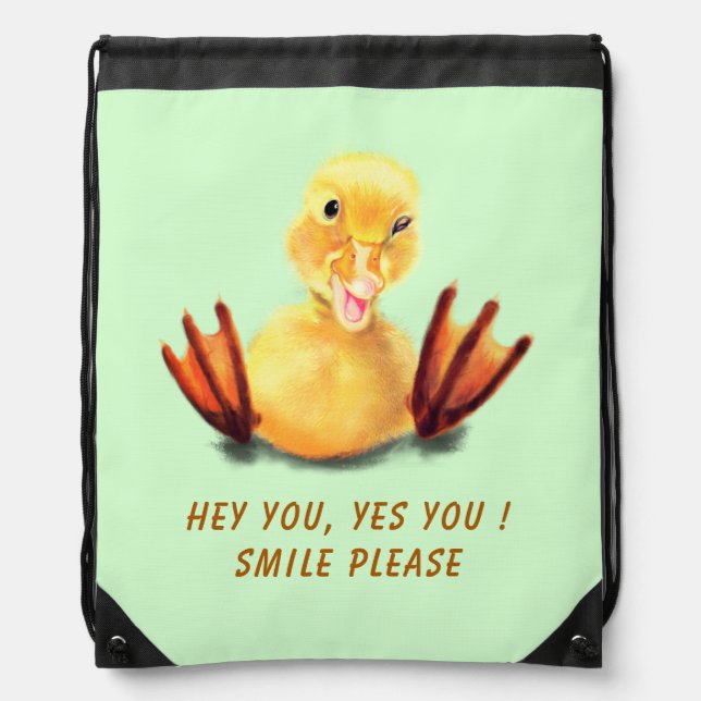 Funny Drawstring Bag with Playful Duck Custom Text (Front)