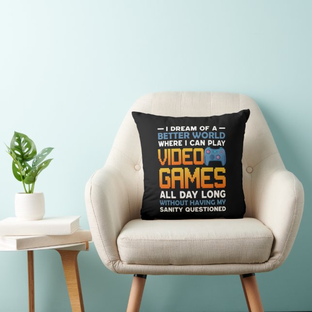 Funny dreaming video Gamer word art Throw Pillow (Chair)