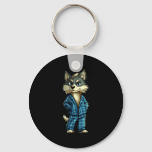 Funny Dreamy Wolf In Pajama Outfit For Sleepy Boys Keychain