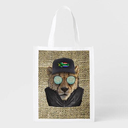 Funny dressed up Lioness  Cheetah Grocery Bag
