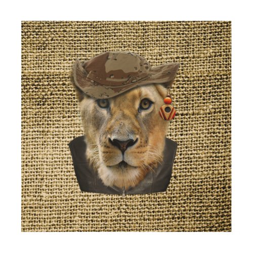 Funny dressed up Lioness Wood Wall Art