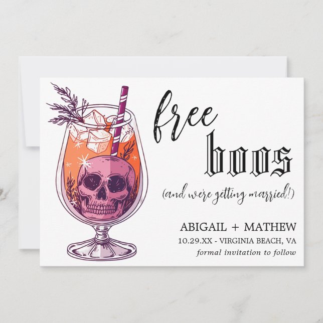 Funny Drink Free Boos Photo Halloween Wedding  Save The Date (Front)