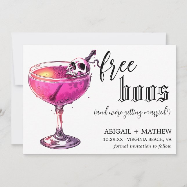 Funny Drink Free Boos Photo Halloween Wedding  Save The Date (Front)