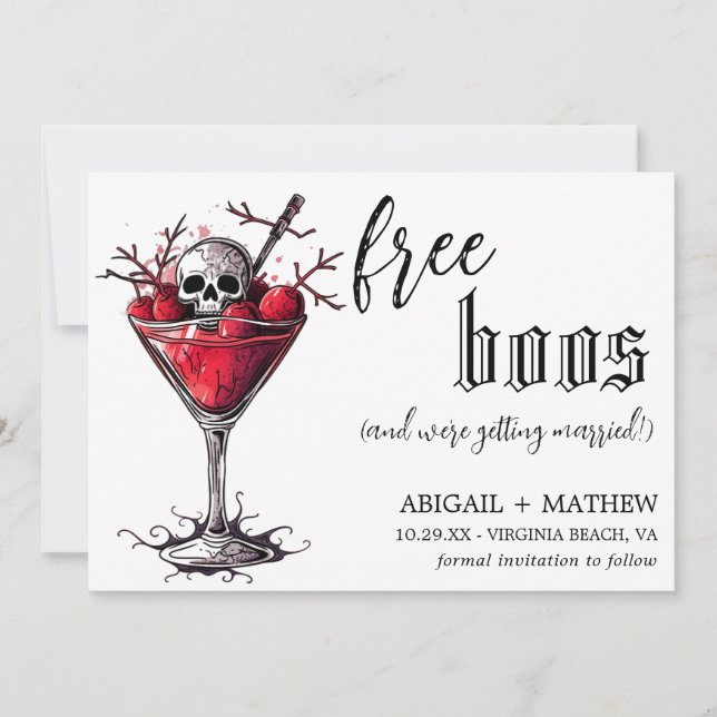 Funny Drink Free Boos Photo Halloween Wedding  Save The Date (Front)