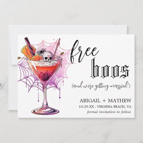 Funny Drink Free Boos Photo Halloween Wedding  Save The Date
