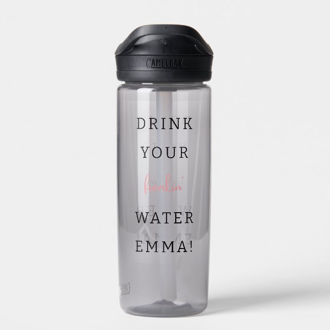 Funny Drink your water encouragement  Water Bottle (Back)