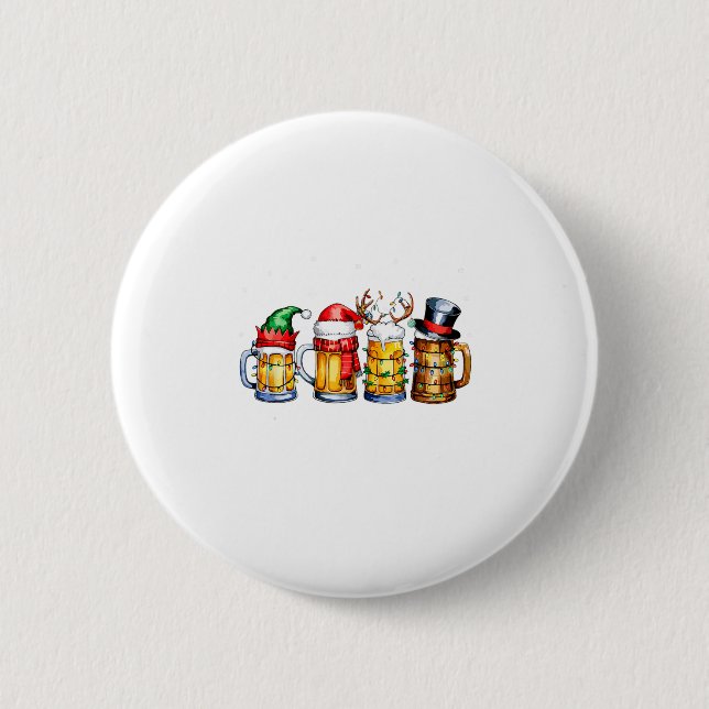 Funny Drinking Christmas Santa Beer Christmas Ligh Button (Front)