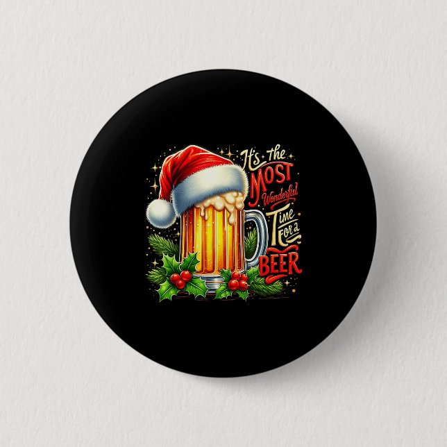 Funny Drinking Christmas Santa Beer Lovers Trend N Button (Front)
