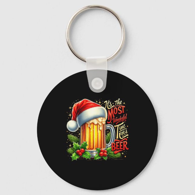 Funny Drinking Christmas Santa Beer Lovers Trend N Keychain (Front)