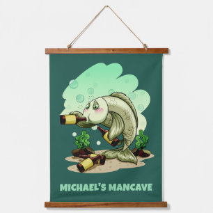 Funny Drinking Fish custom text & color Hanging Tapestry