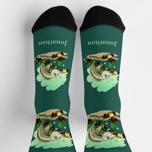 Funny Drinking Fish custom text & color Socks (Top)