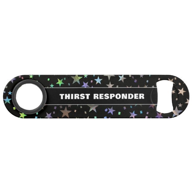 Funny Drinking Quote Faux Holographic Rainbow Star Bar Key (Front (Horizontal))