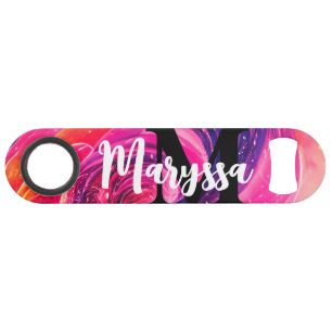 Funny Drinking Quote Pink and Red Cosmic Galaxy Bar Key