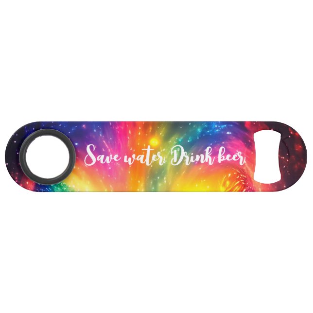Funny Drinking Quote Rainbow Tie-Dye Galaxy Space  Bar Key (Front (Horizontal))