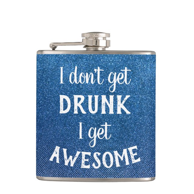 Funny Drinking Quotes Stylish Chic Glitter Sparkle Flask (Front)