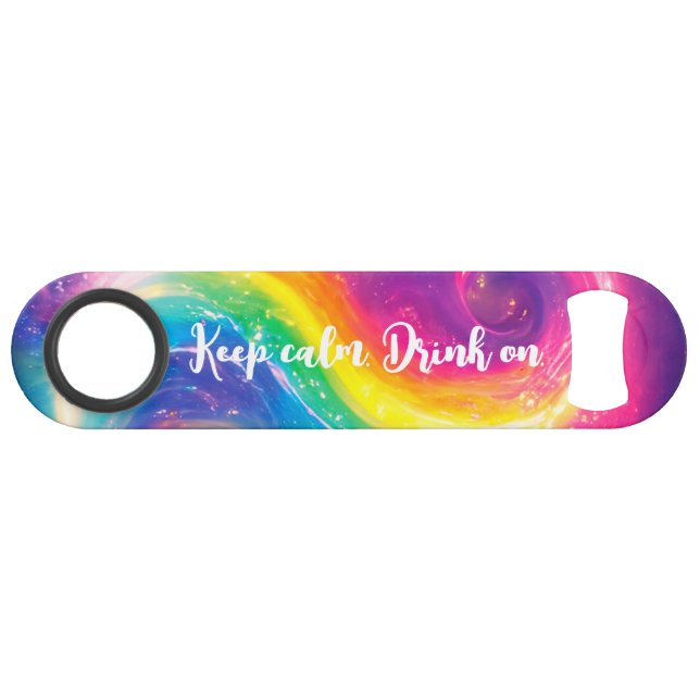 Funny Drinking Rainbow Tie-Dye Galaxy Keep Calm Bar Key (Front (Horizontal))