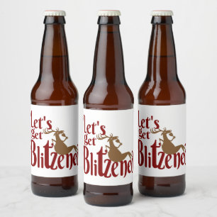 Funny drinking reindeer Holiday party Beer Bottle Label