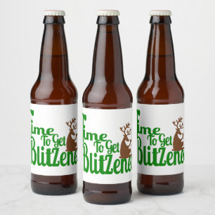 Funny drinking reindeer Holiday party Beer Bottle Label