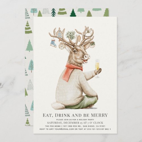 Funny Drinking Reindeer Ornament Christmas Holiday Invitation