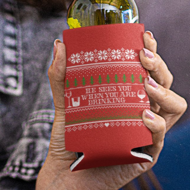 Funny Drinking Ugly Sweater Christmas Can Cooler (Creator Uploaded)