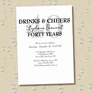 Funny Drinks and Cheers 40th birthday invitation